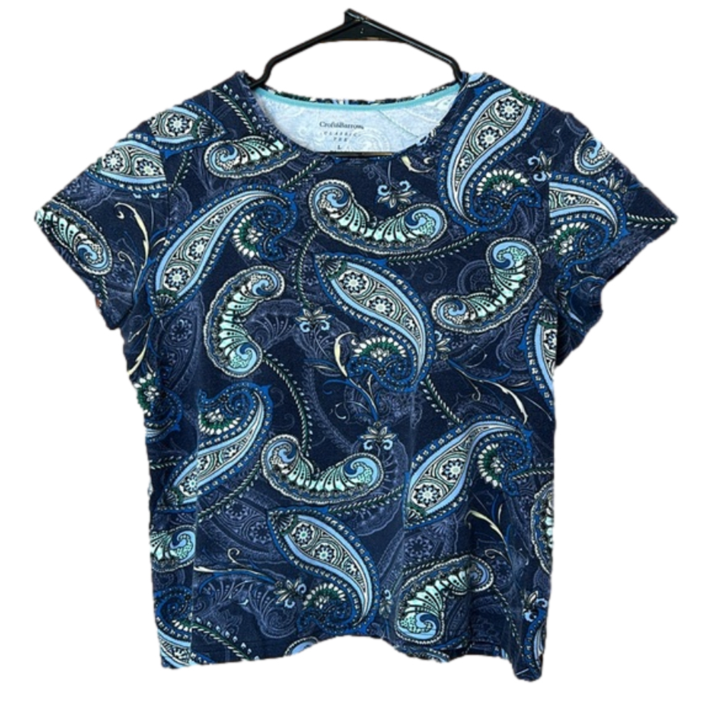 Croft & Barrow Classic Tee Crew Neck Blue Paisley Pattern Size Large T-Shirt